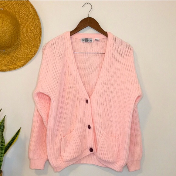 Vintage Sweaters - Pink Oversized Knit Cardigan Size Medium